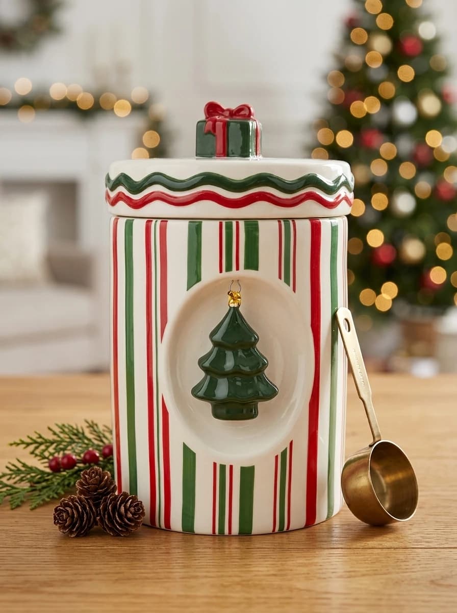 Striped Christmas Storage Jar