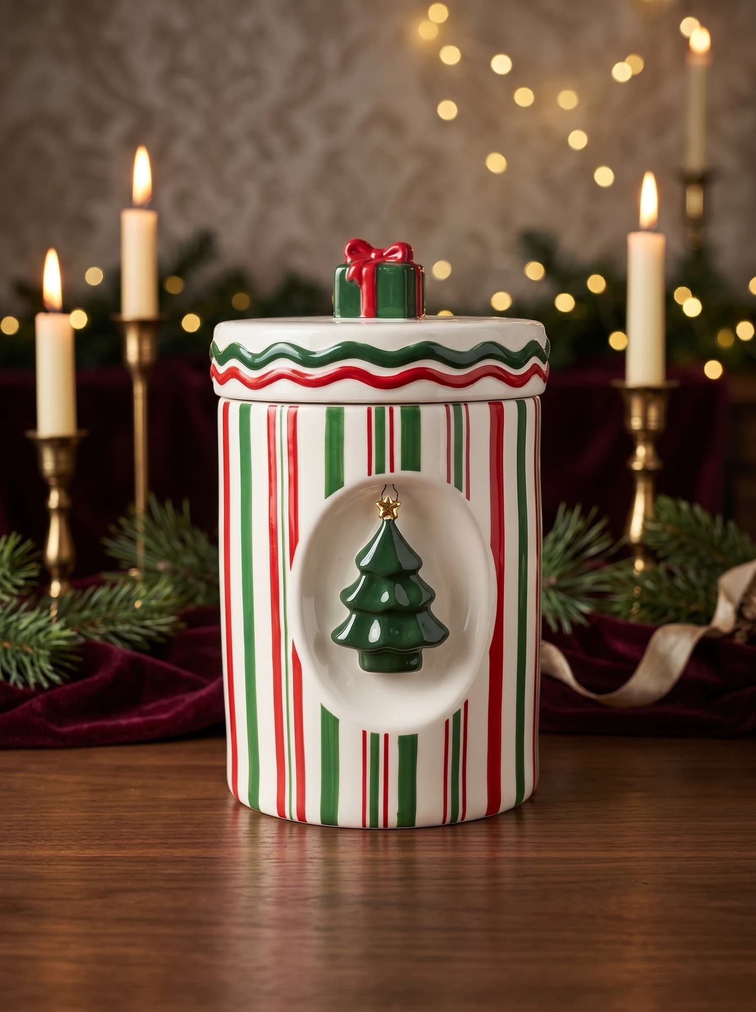 Striped Christmas Storage Jar thumbnail 3