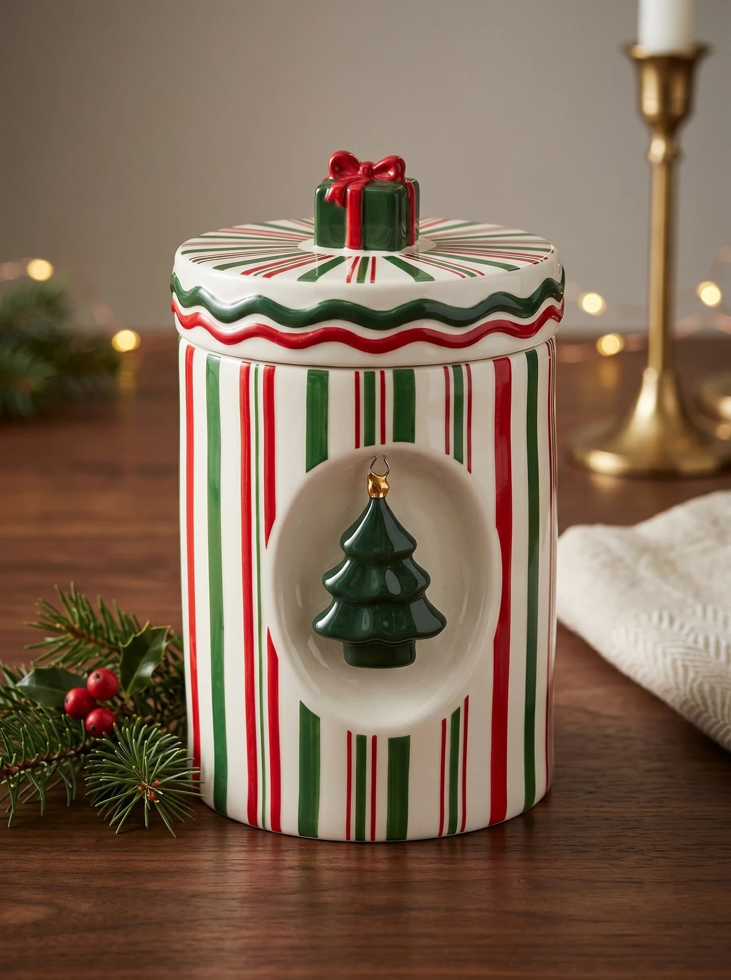 Striped Christmas Storage Jar thumbnail 4