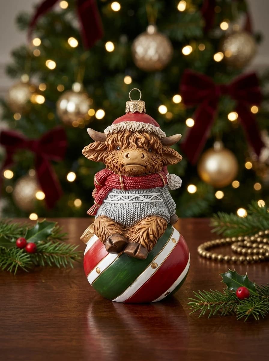 Highland Cow Christmas Figurine
