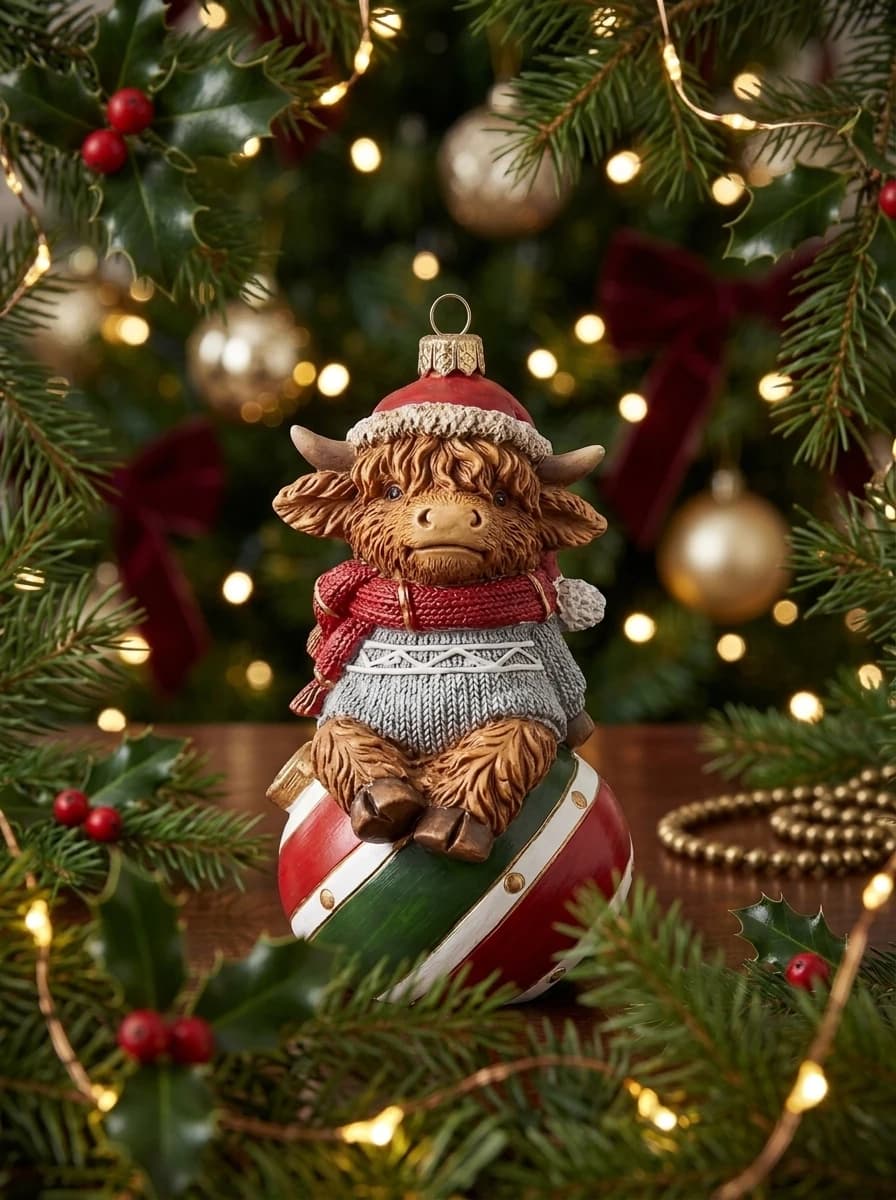 Highland Cow Christmas Figurine thumbnail 2