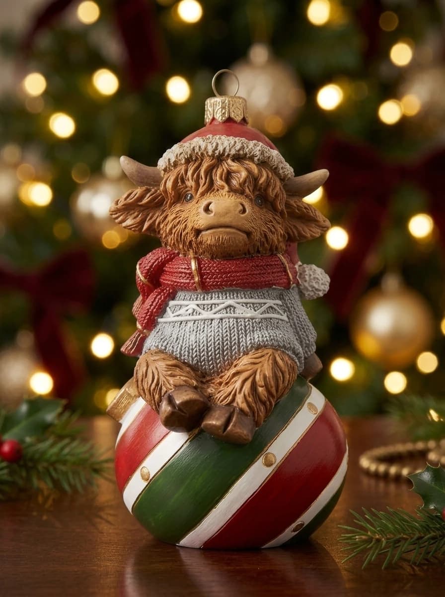 Highland Cow Christmas Figurine thumbnail 3