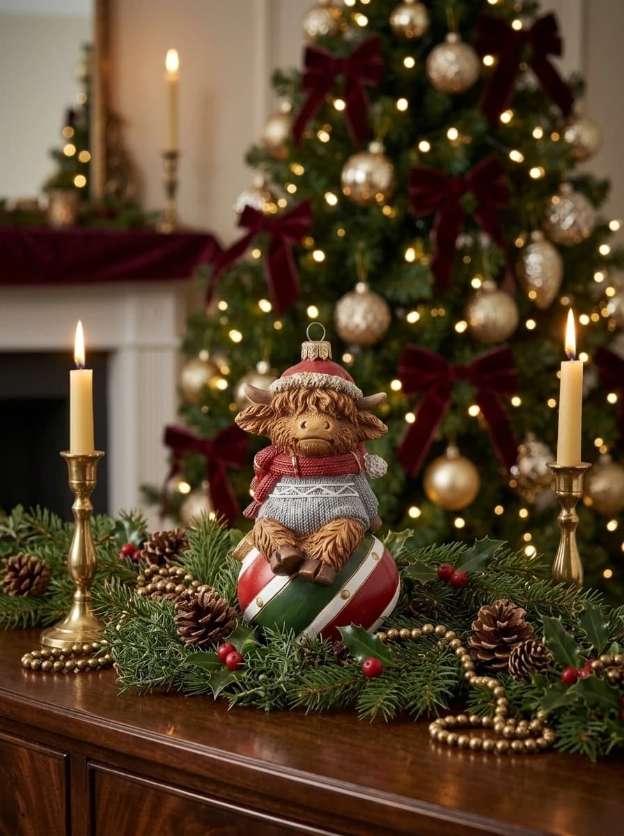 Highland Cow Christmas Figurine thumbnail 4