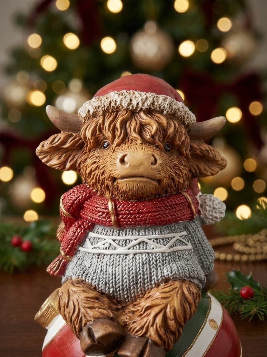 Highland Cow Christmas Figurine thumbnail 5