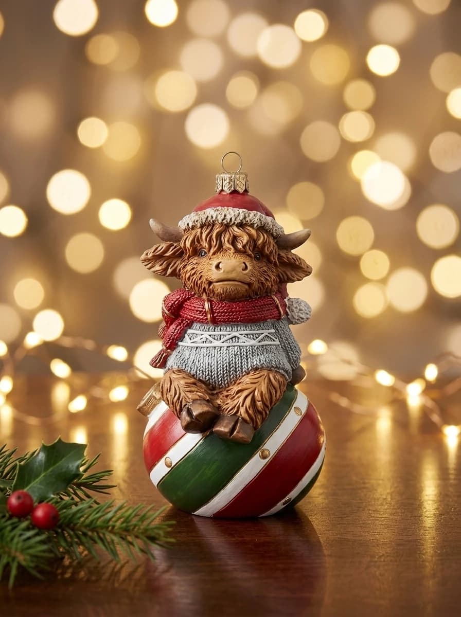 Highland Cow Christmas Figurine thumbnail 6
