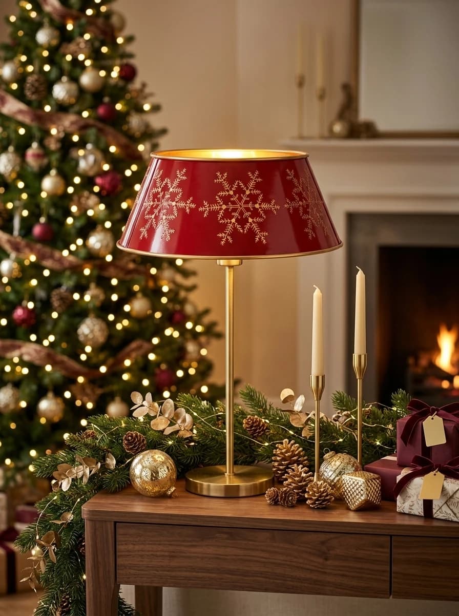Red Snowflake Christmas Lampshade thumbnail 2