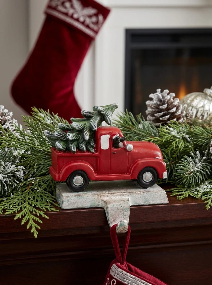 Vintage Red Truck Stocking Holder