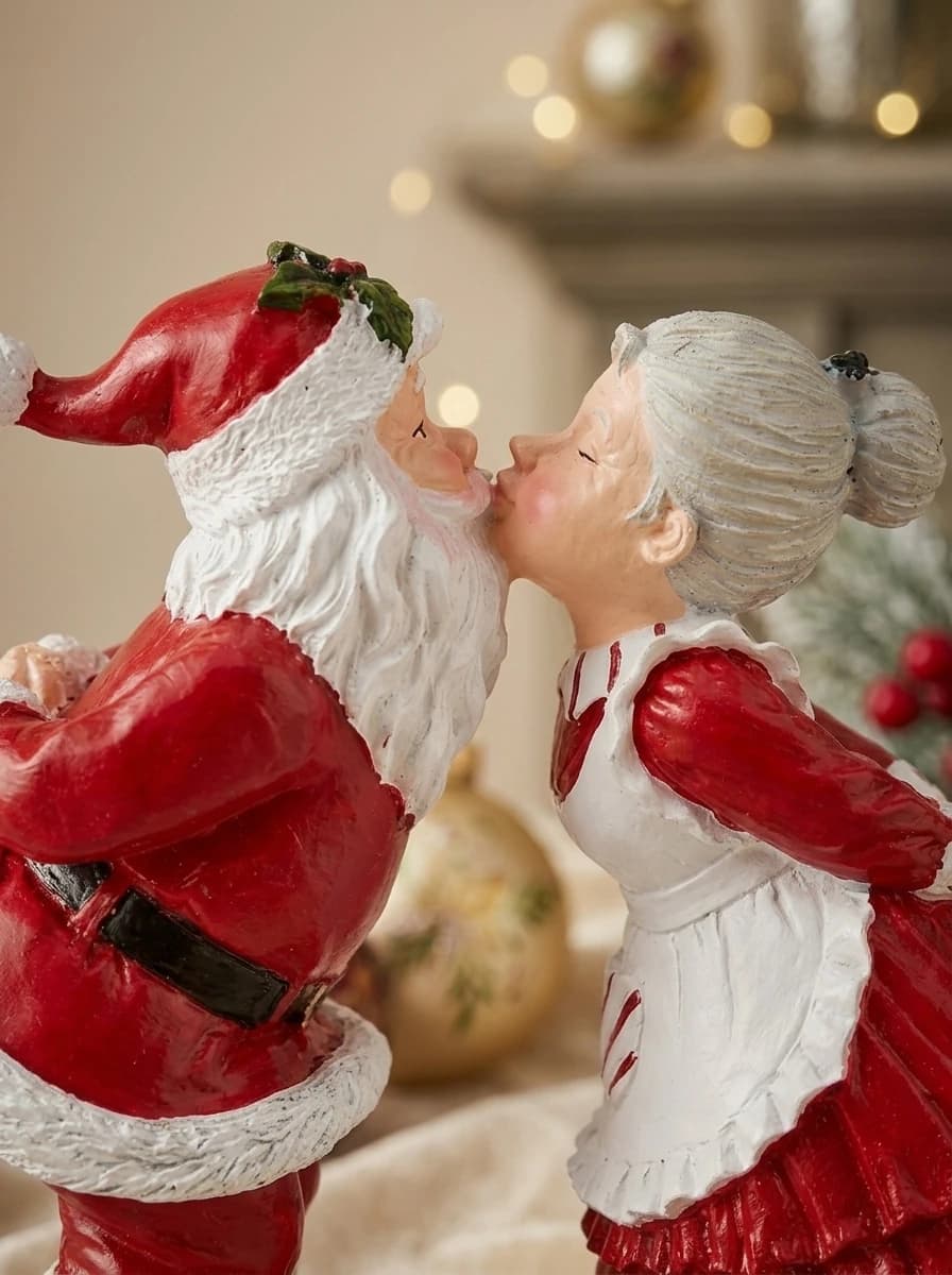 Santa and Mrs Claus Kissing Figurine thumbnail 3