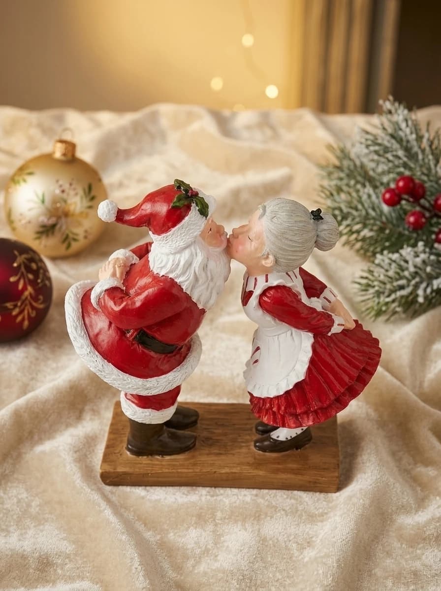 Santa and Mrs Claus Kissing Figurine thumbnail 4
