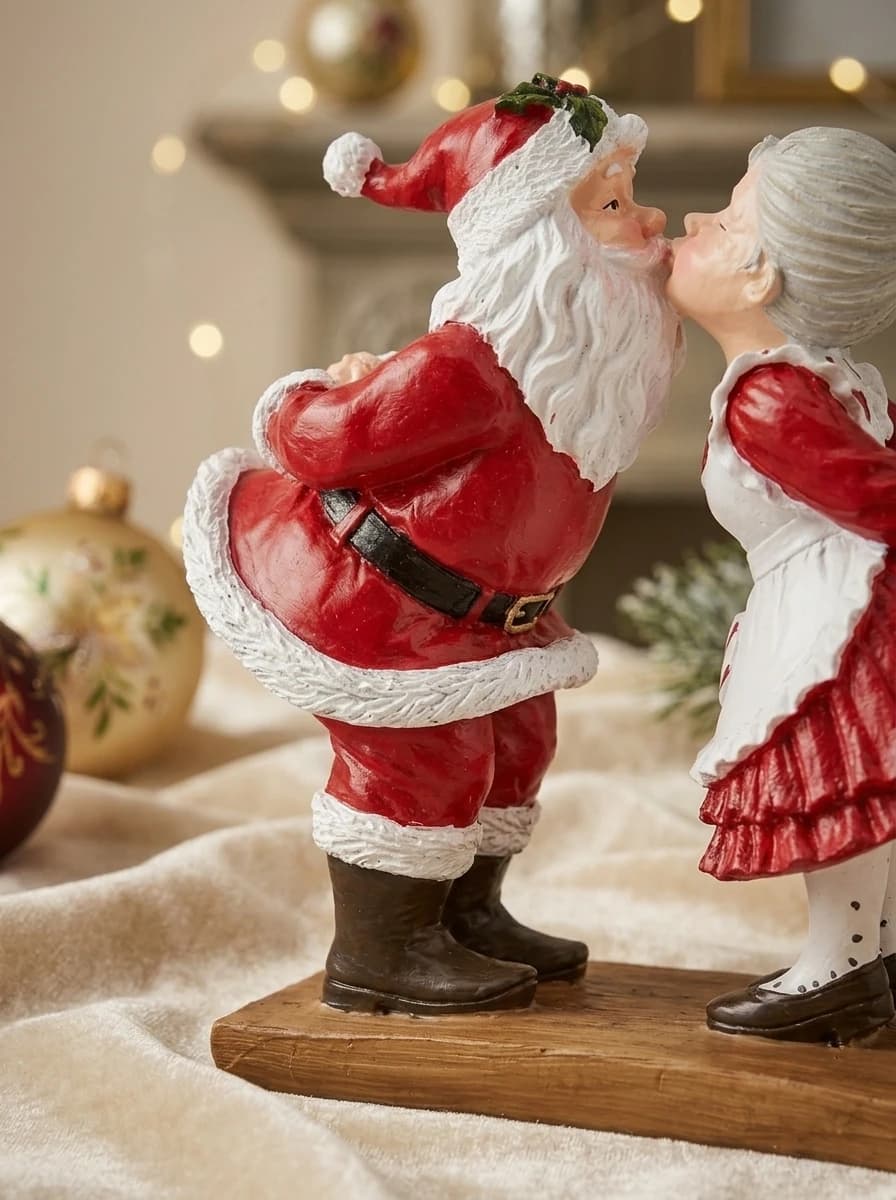 Santa and Mrs Claus Kissing Figurine thumbnail 5