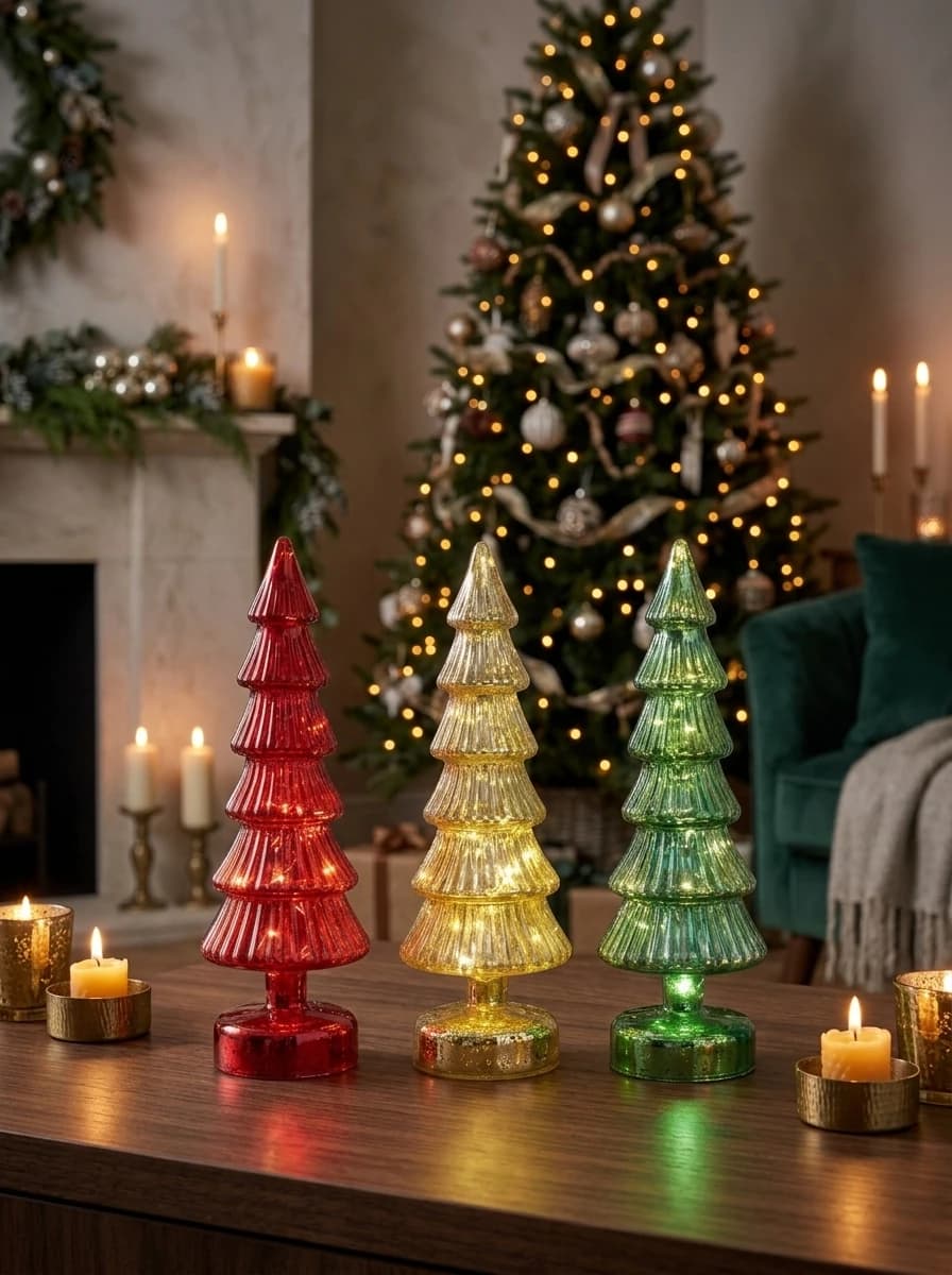 LED Glass Christmas Trees, Set of 3