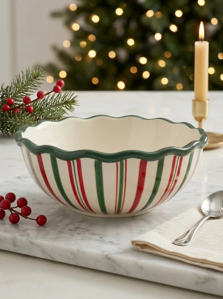 Striped Christmas Candy Bowl thumbnail 4