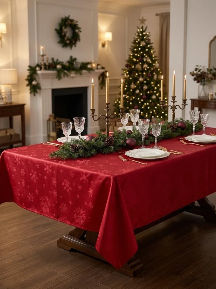 Red Snowflake Jacquard Tablecloth