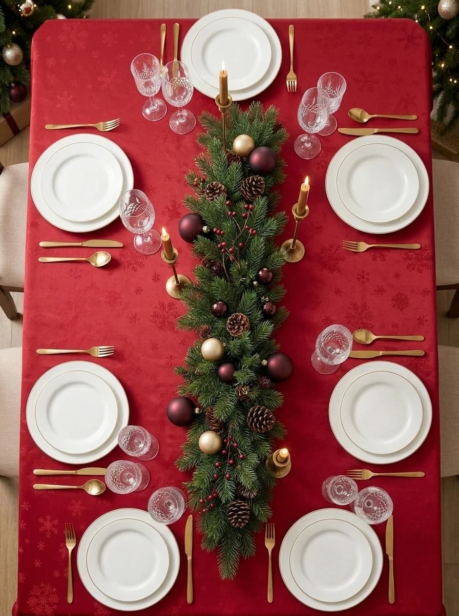 Red Snowflake Jacquard Tablecloth thumbnail 4