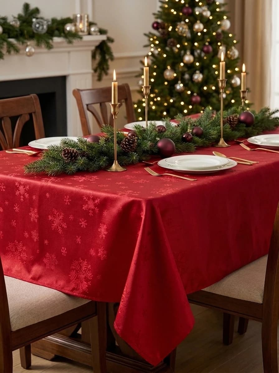 Red Snowflake Jacquard Tablecloth thumbnail 5