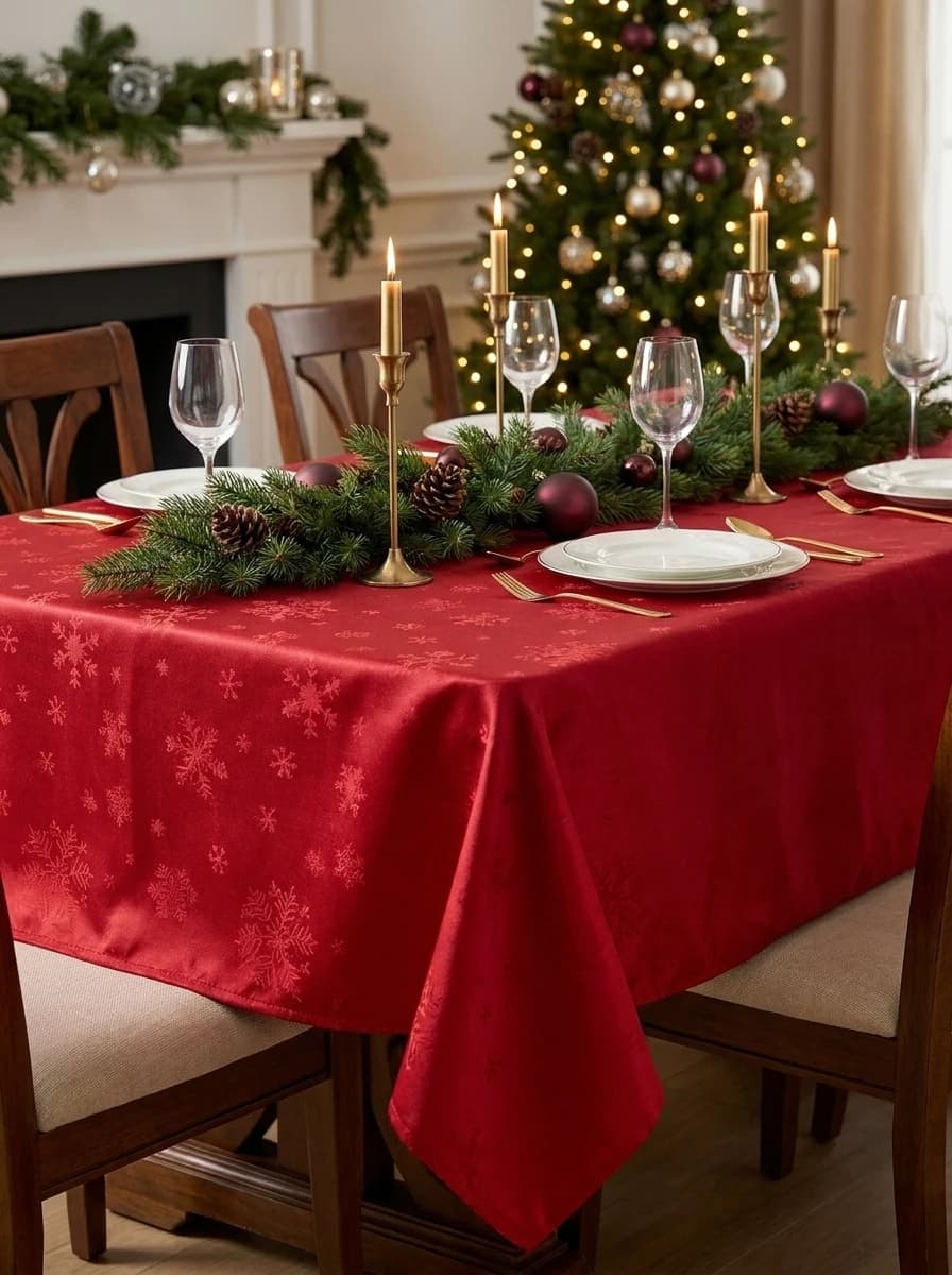 Red Snowflake Jacquard Tablecloth thumbnail 7