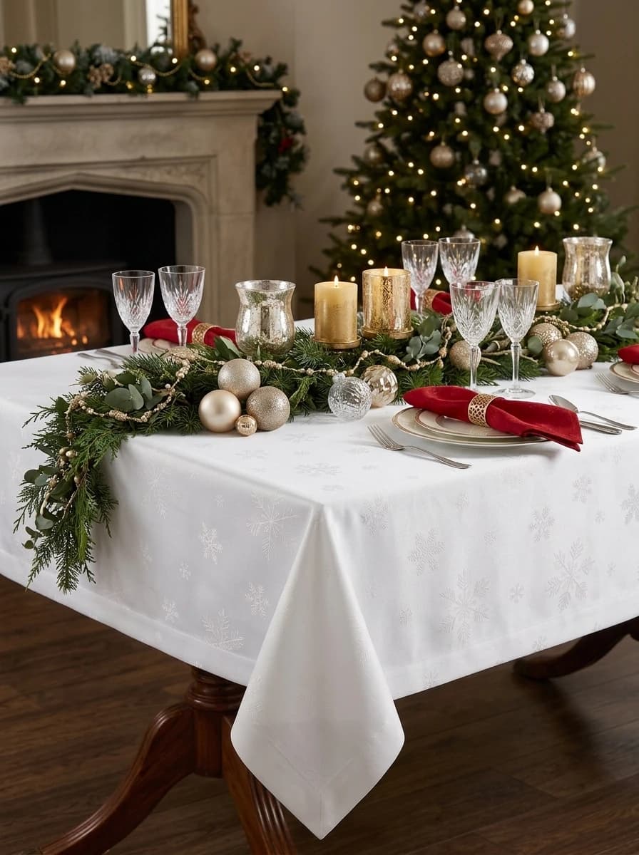 White Snowflake Jacquard Tablecloth