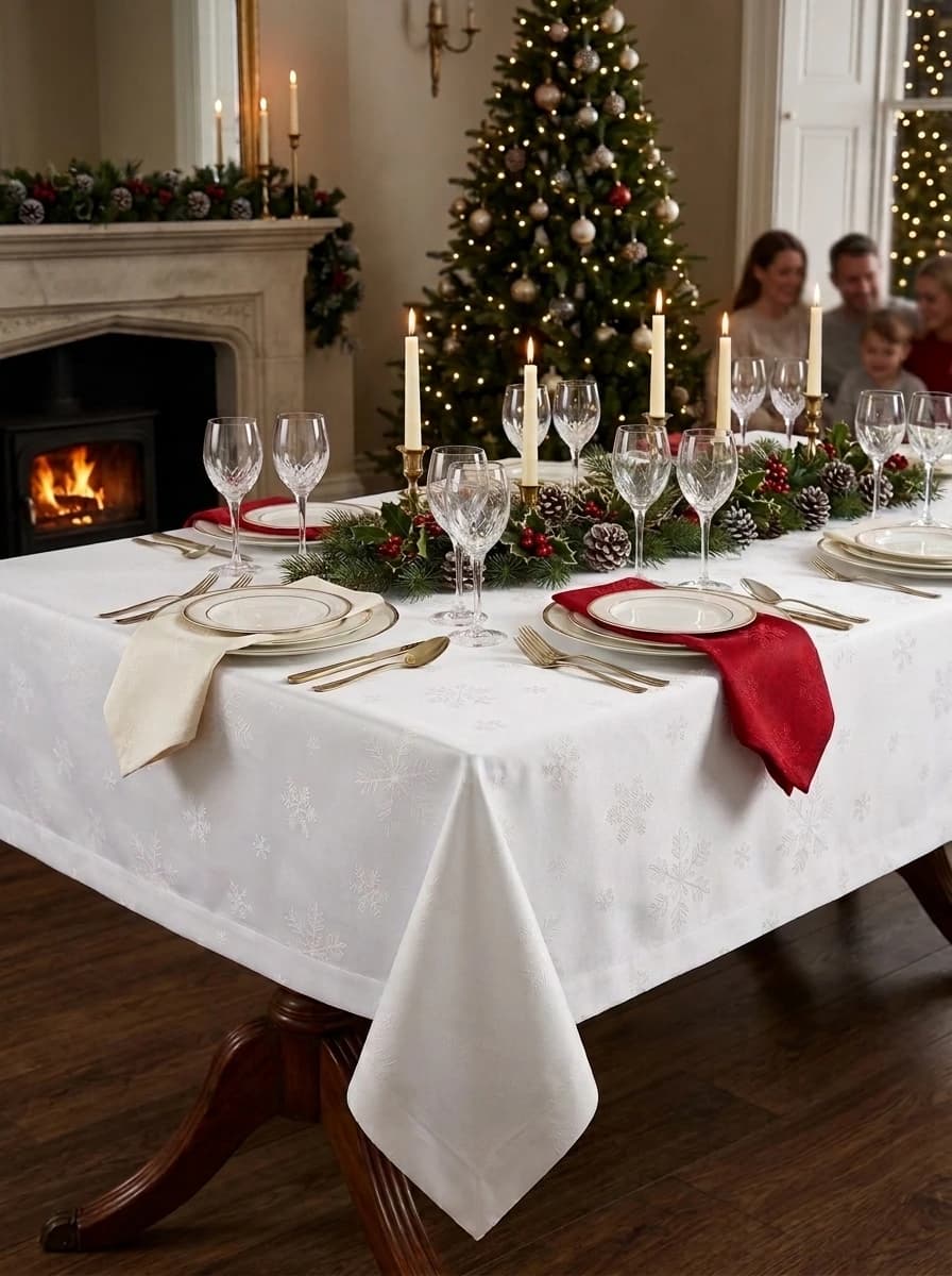 White Snowflake Jacquard Tablecloth thumbnail 2