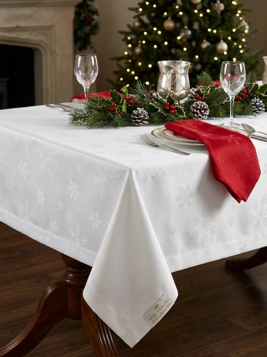 White Snowflake Jacquard Tablecloth thumbnail 3