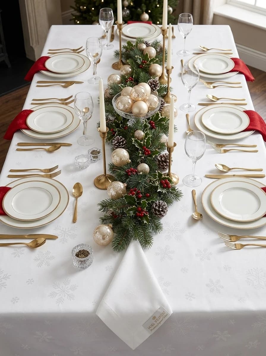 White Snowflake Jacquard Tablecloth thumbnail 4