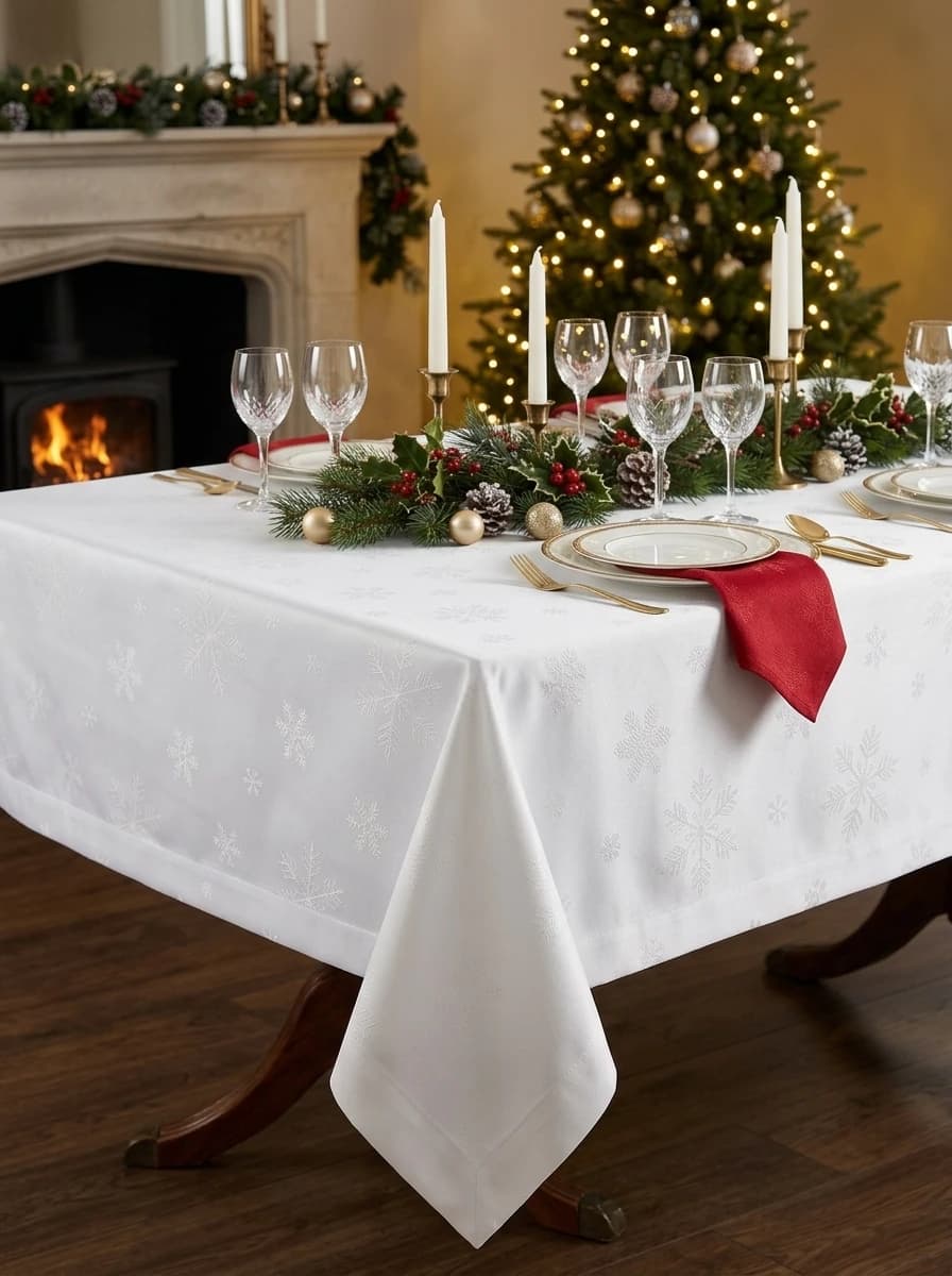 White Snowflake Jacquard Tablecloth thumbnail 5