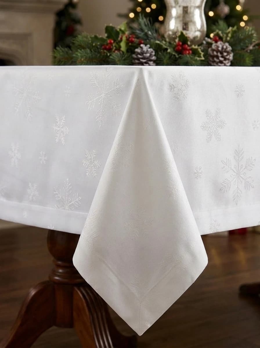 White Snowflake Jacquard Tablecloth thumbnail 6
