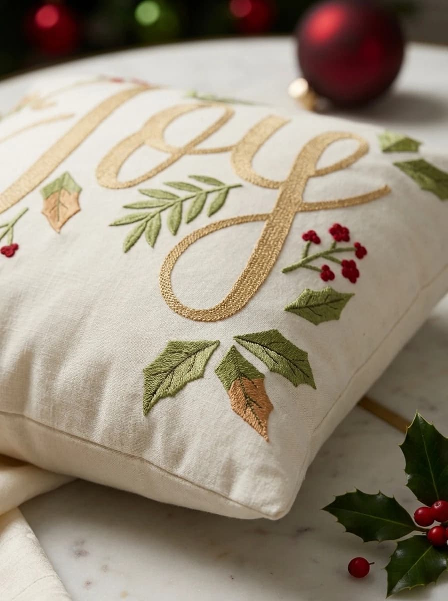 Joy Embroidered Christmas Cushion