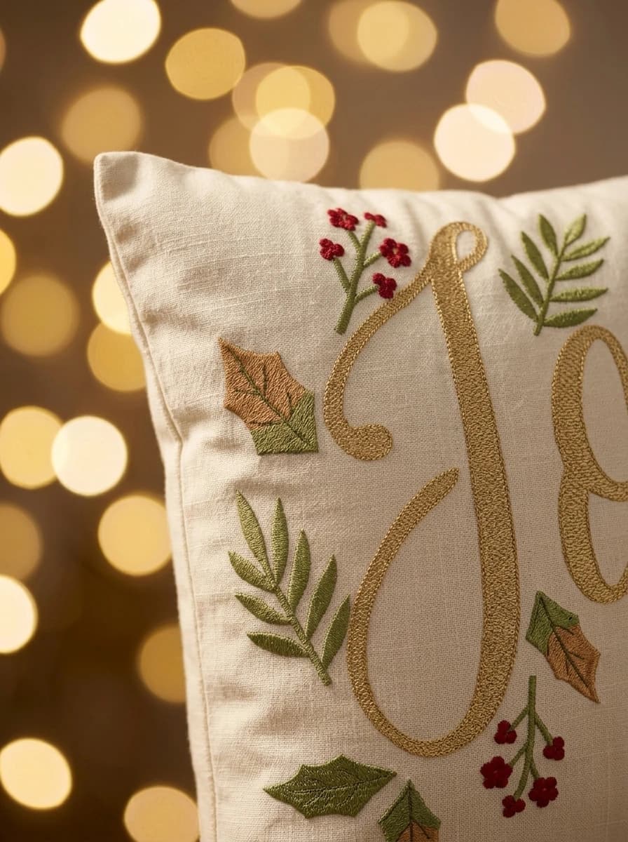 Joy Embroidered Christmas Cushion thumbnail 2