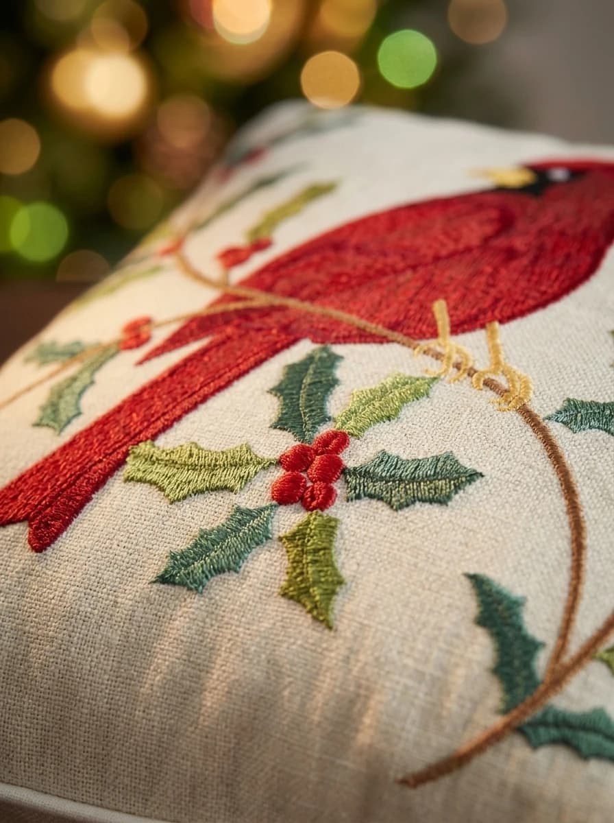 Cardinal and Holly Cushion thumbnail 3