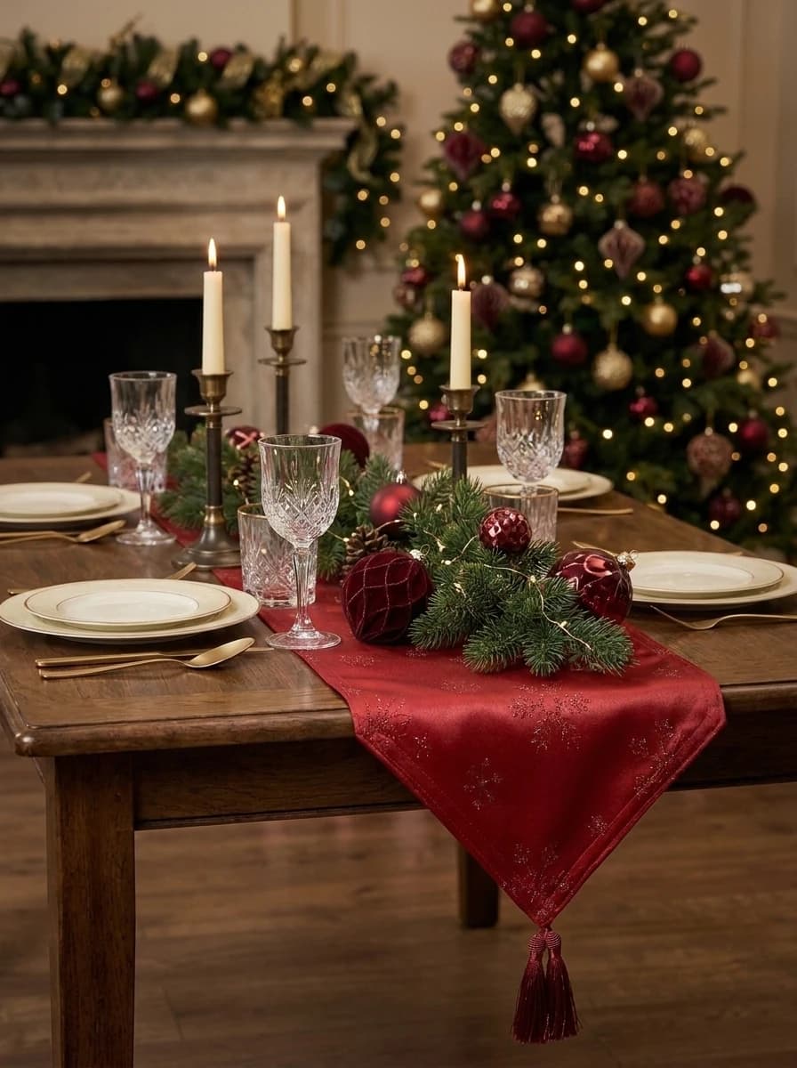 Red Snowflake Table Runner