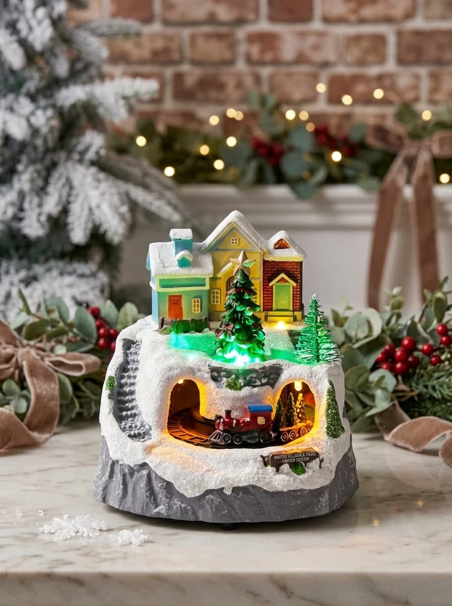 Animated LED Village Cottage with Train