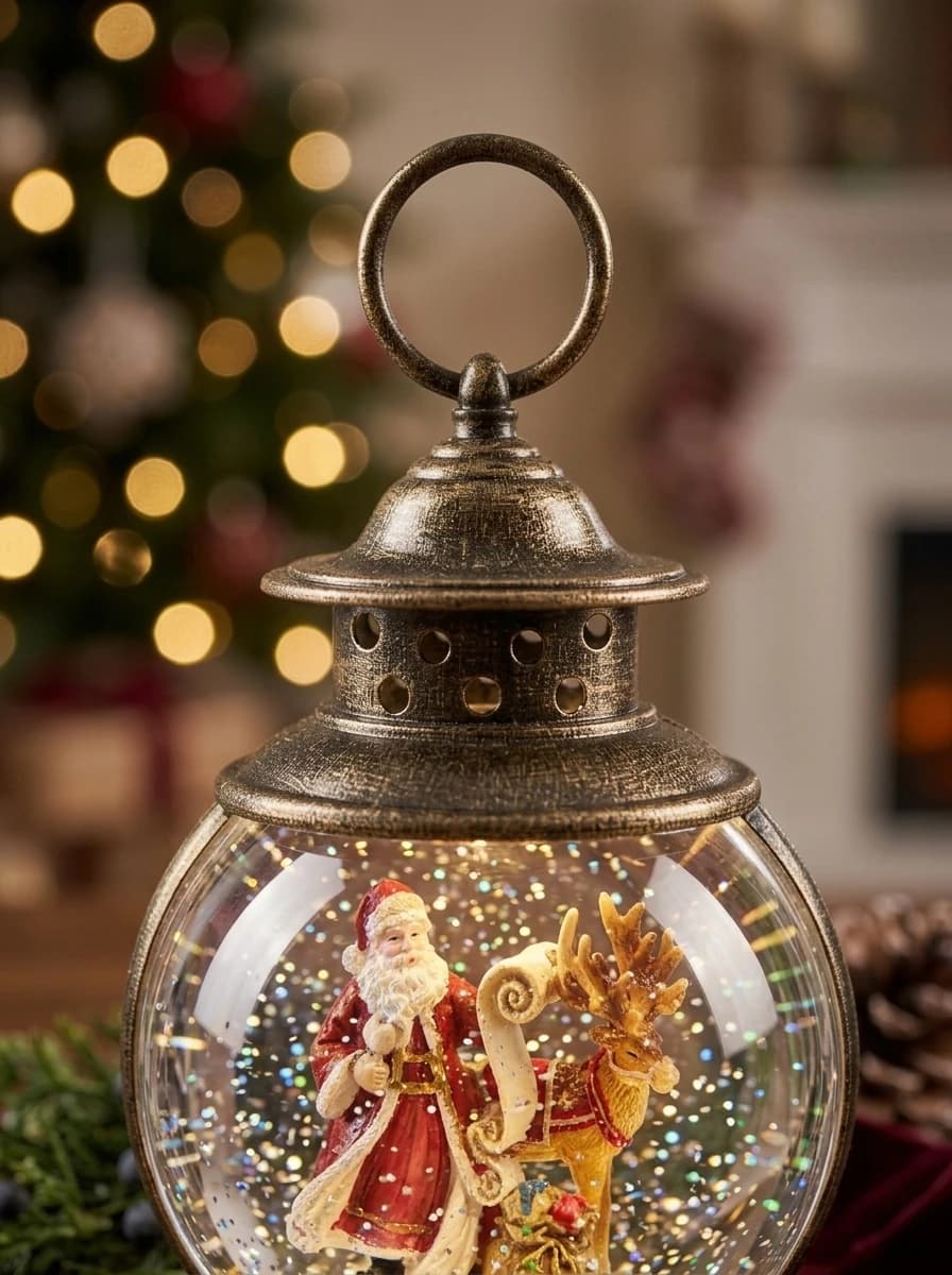 Bronze Santa and Deer Lantern