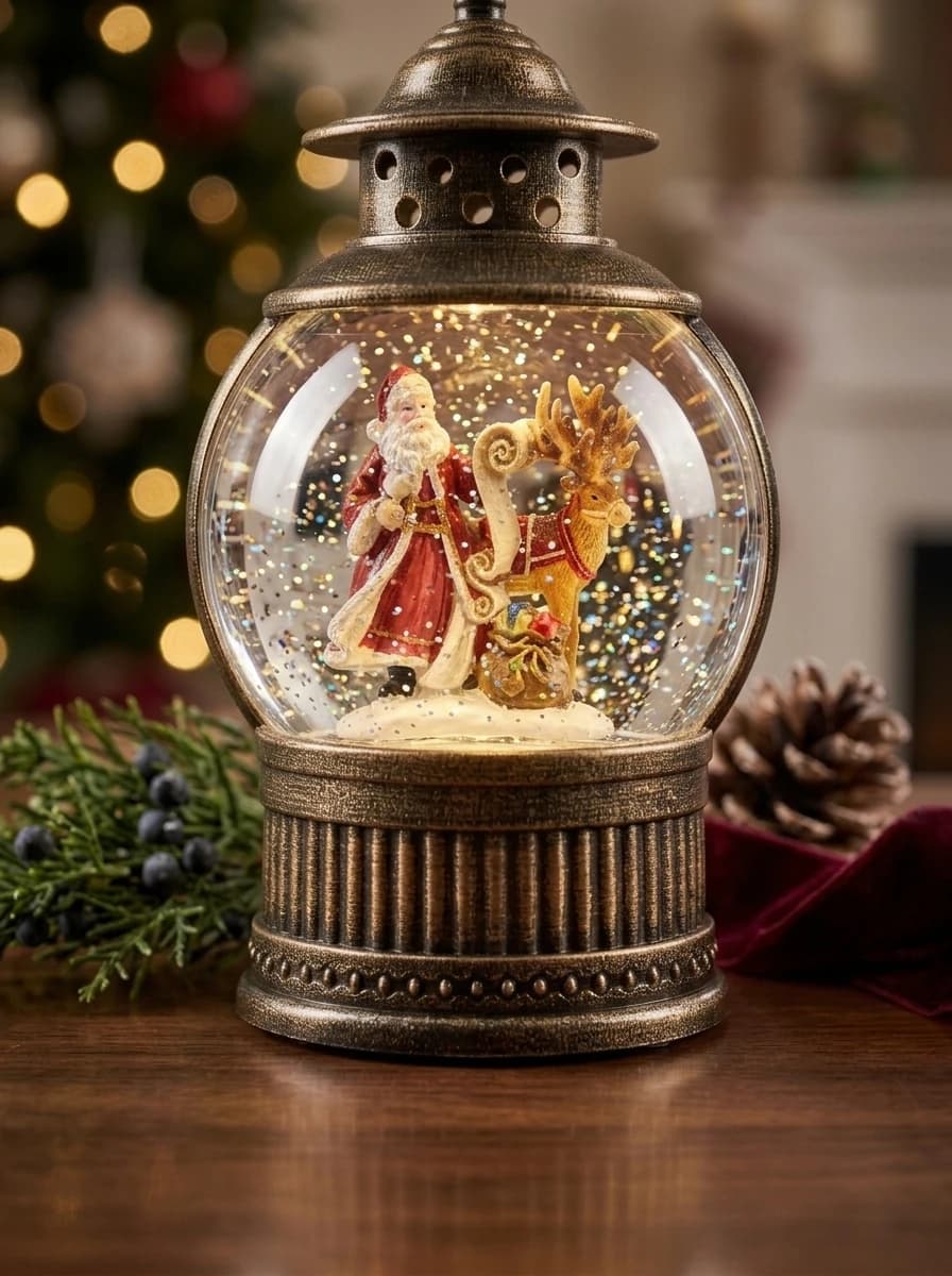 Bronze Santa and Deer Lantern thumbnail 2