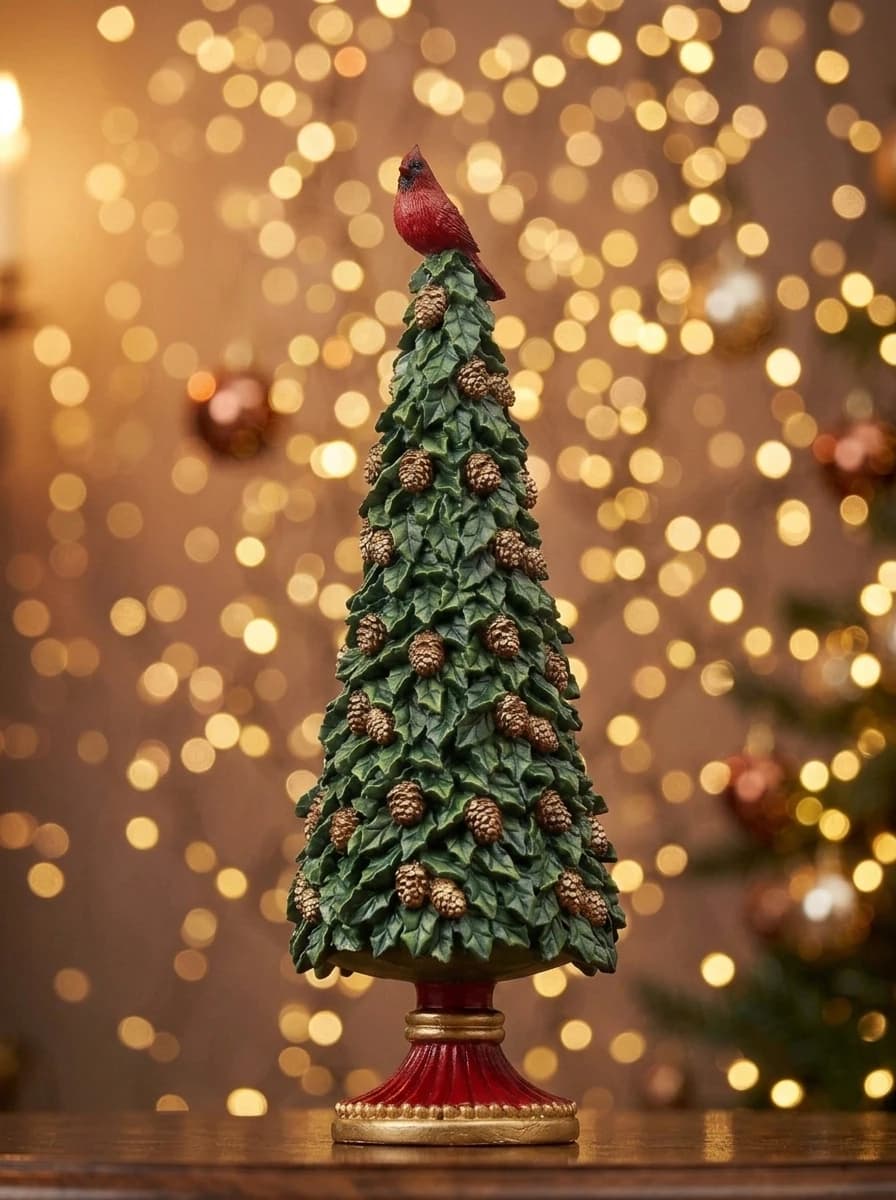 Cardinal-Topped Christmas Tree Figurine thumbnail 3