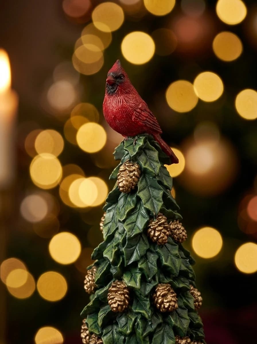 Cardinal-Topped Christmas Tree Figurine thumbnail 4