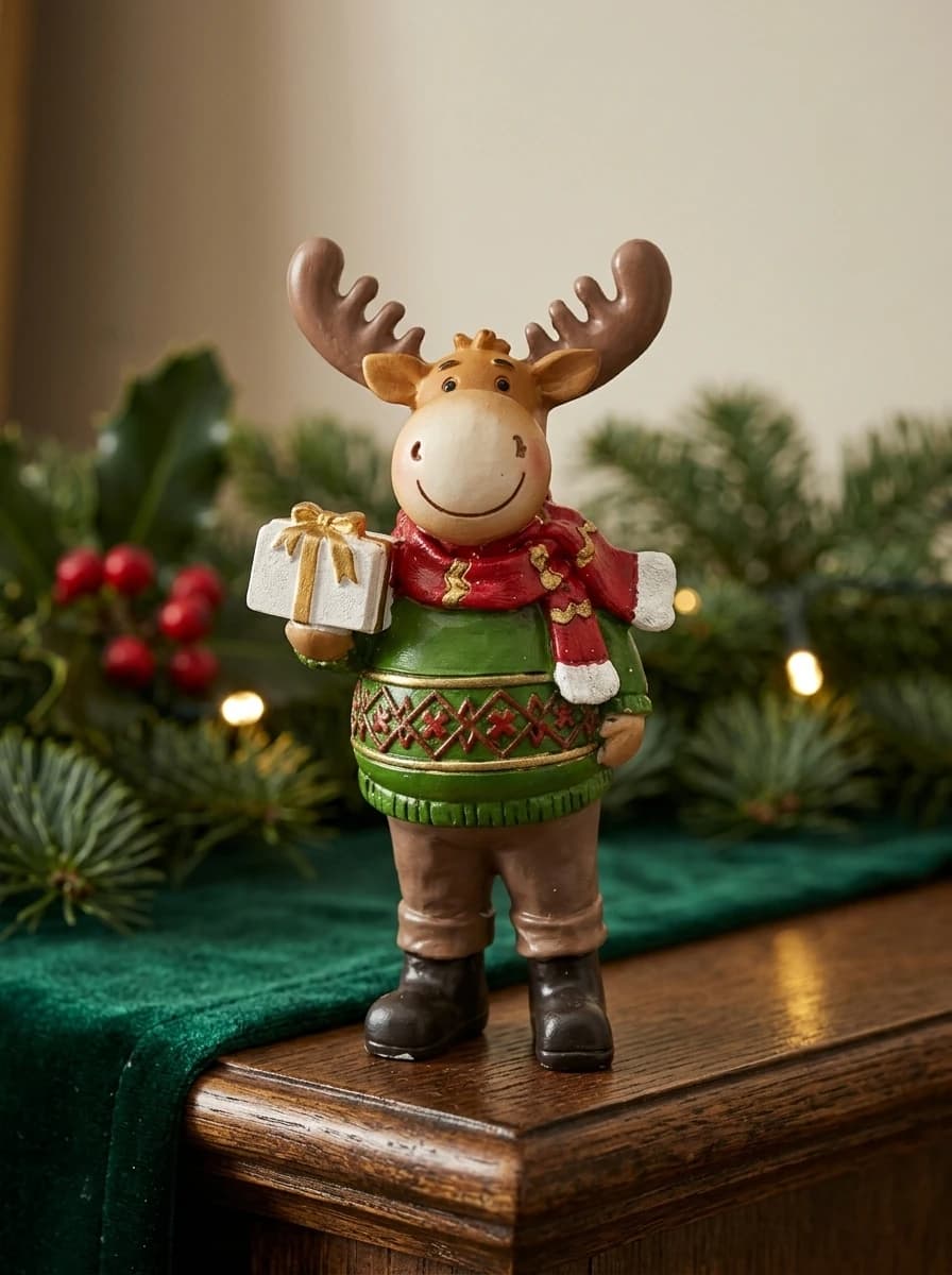 Gift-Holding Moose Figurine