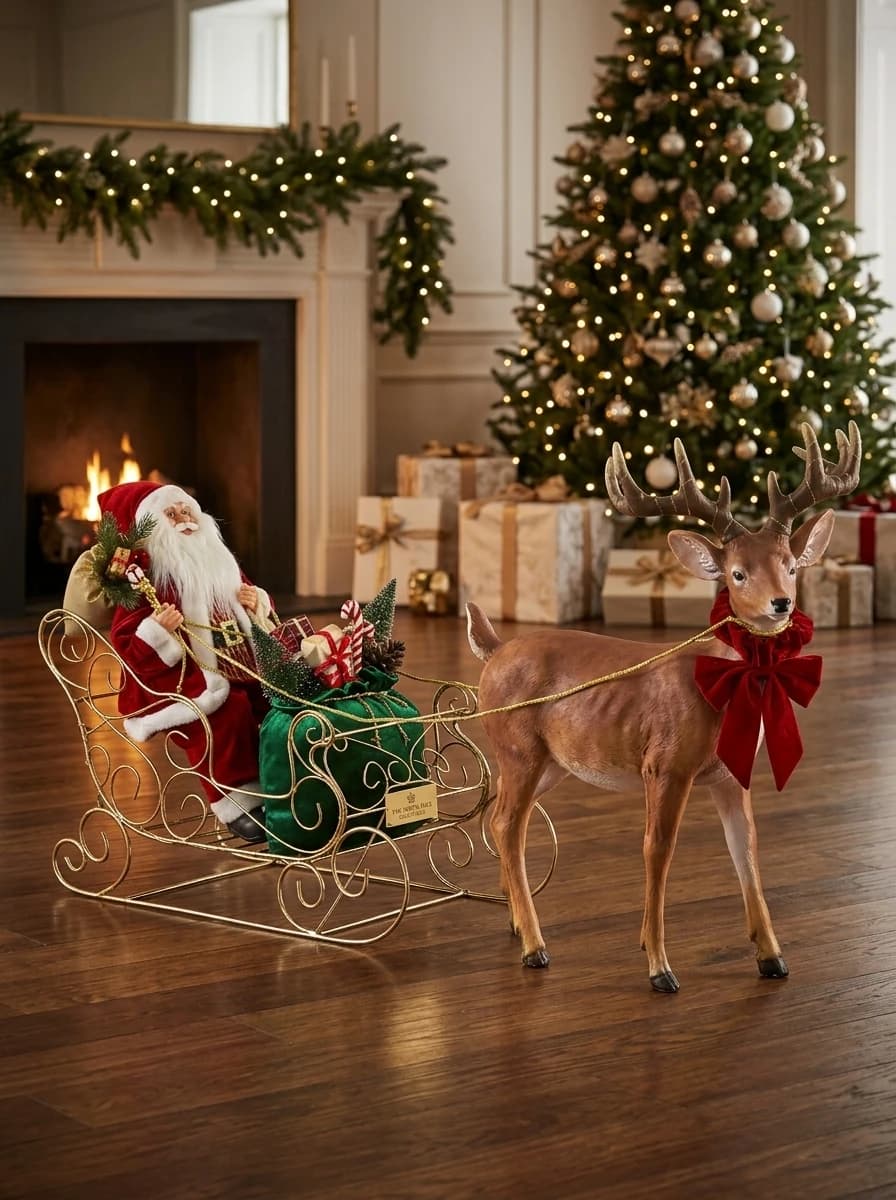 Santa Sleigh and Reindeer Set