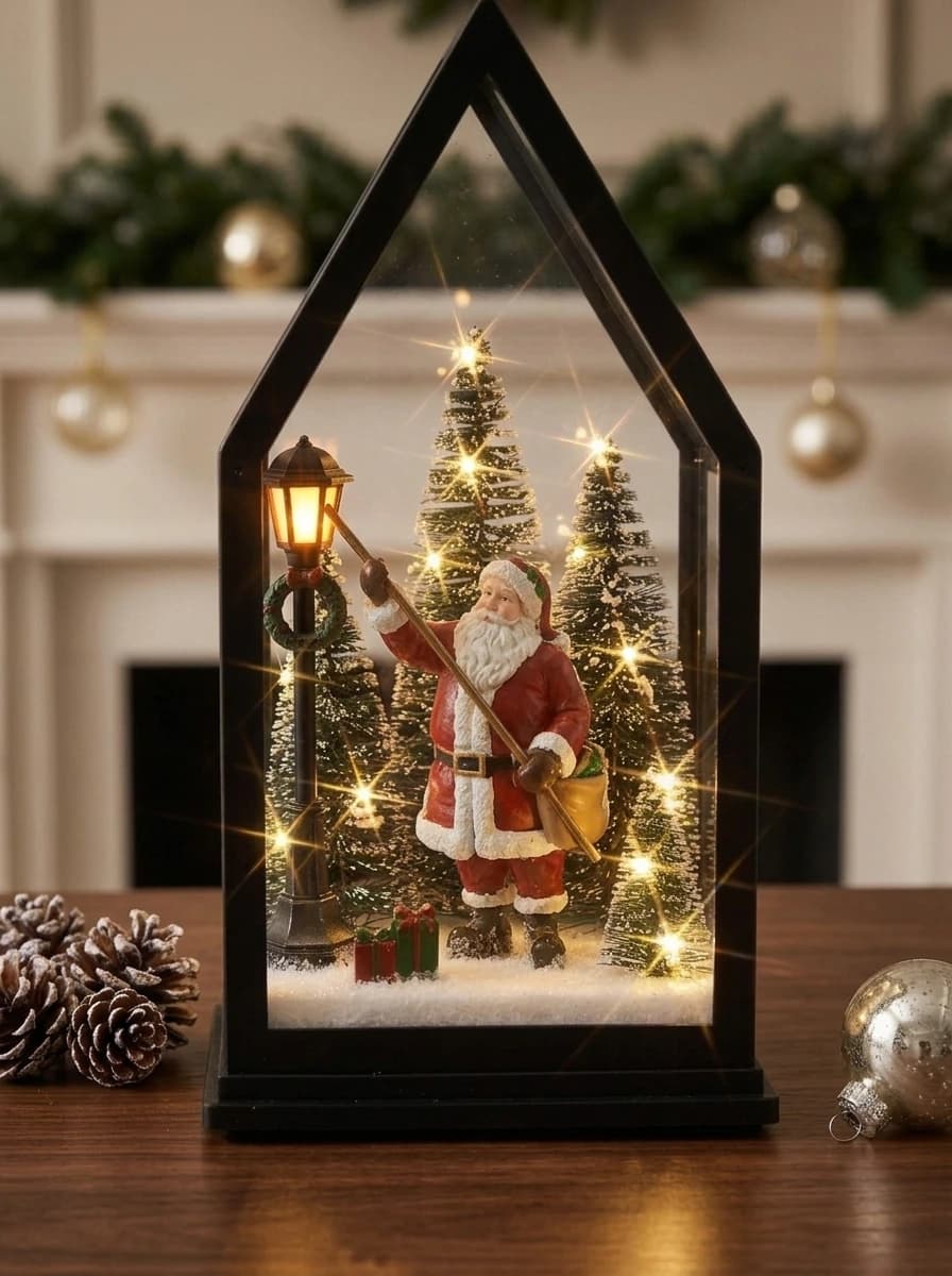 LED Pointed-Roof Santa Lantern
